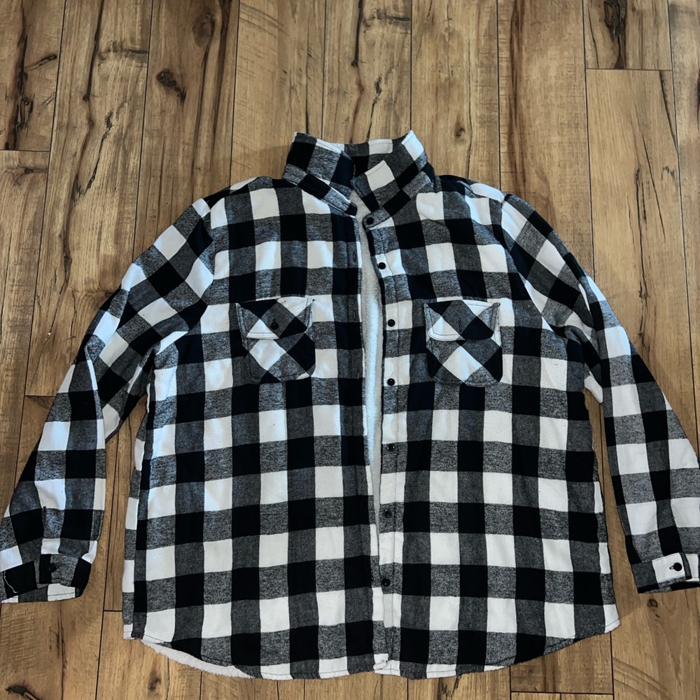 black and white flannel fuzzy jacket